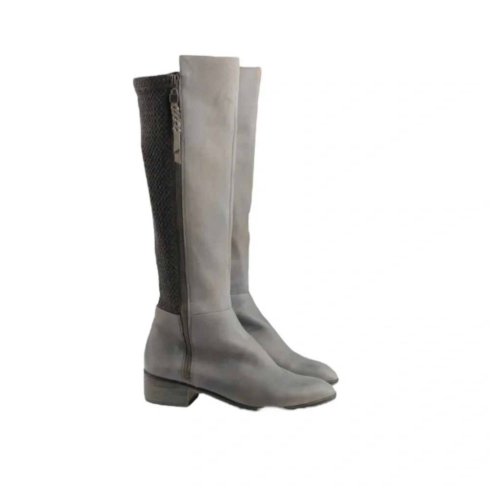 Elliott Lucca Gray Leather Knee-High Boots Size 8.5